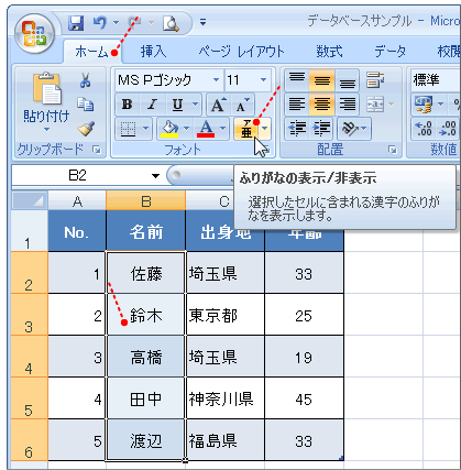 ふりがな表示