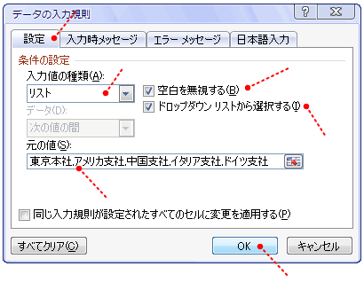 データの入力規則設定