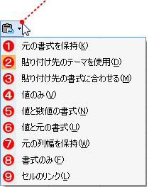 貼り付けのオプションの種類